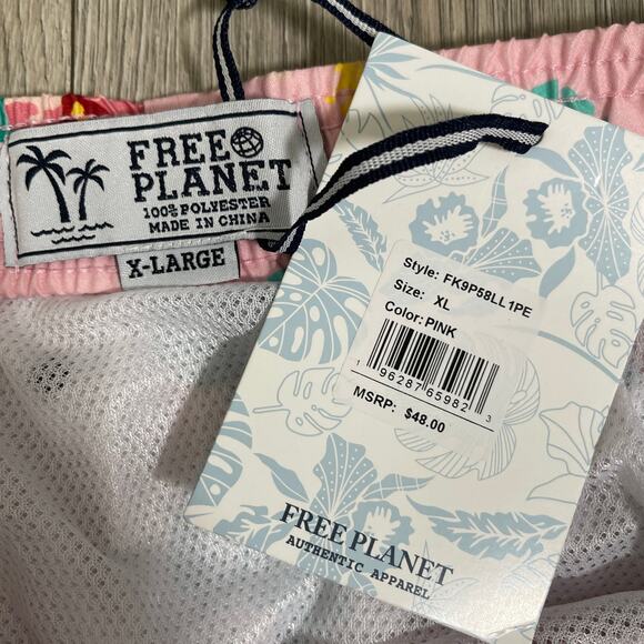 Free Planet Men's 7" Hibiscus Swim Trunks Shorts - Pink - Size XL - $48 - Picture 3 of 7